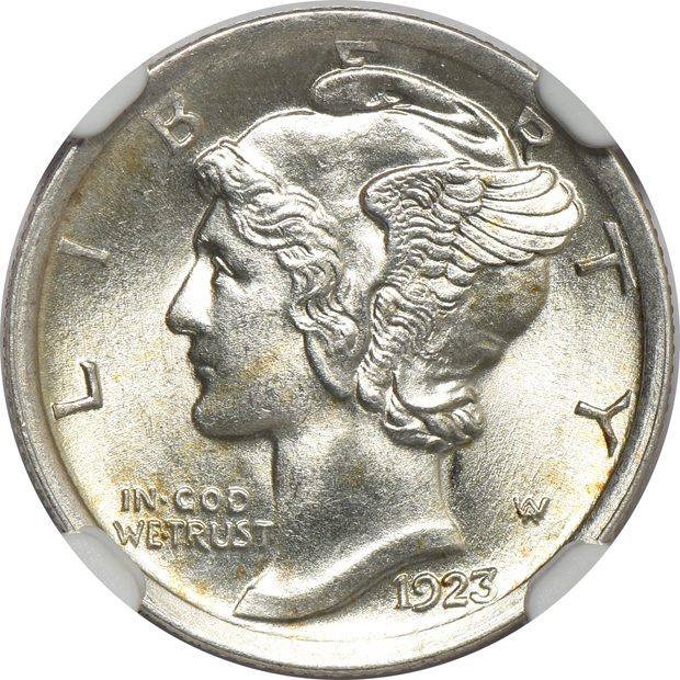 1917-D MS-63 FB, 1923 MS-65 FB, and a 1944 MS-66 FB, all NGC