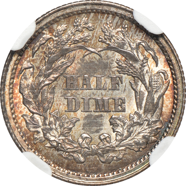 1836 Large 5C PCGS AU-58, 1837 Seated NGC MS-62, and an 1862 NGC MS-63