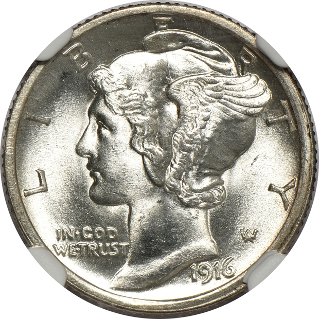 1916 Mercury MS-66 FB, 1937 MS-67 FB, and a 1944-S MS-67 FB, all NGC CAC