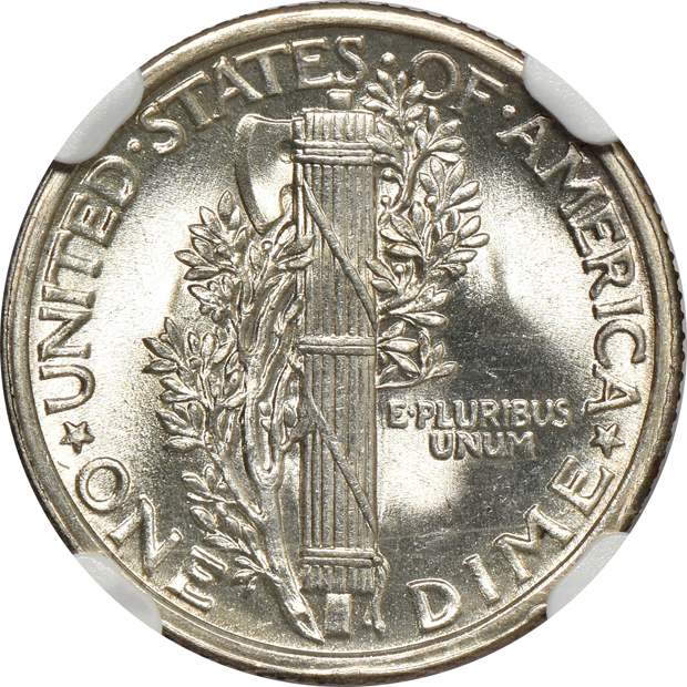 1916 Mercury MS-66 FB, 1937 MS-67 FB, and a 1944-S MS-67 FB, all NGC CAC