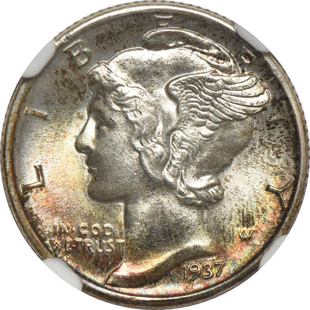 1916 Mercury MS-66 FB, 1937 MS-67 FB, and a 1944-S MS-67 FB, all NGC CAC
