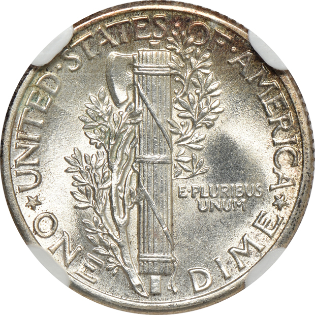 1916 Mercury MS-66 FB, 1937 MS-67 FB, and a 1944-S MS-67 FB, all NGC CAC