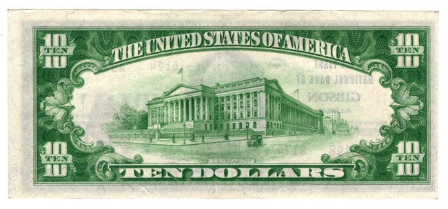 1929 $10 Type 2 - Gibson, IL Charter #8174 - XF
