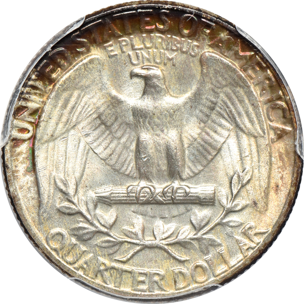 1945 Mercury dime NGC MS-62, 1949 Washington quarter PCGS MS-66+, and a 1993 silver Eagle NGC UNC details/artificial toning