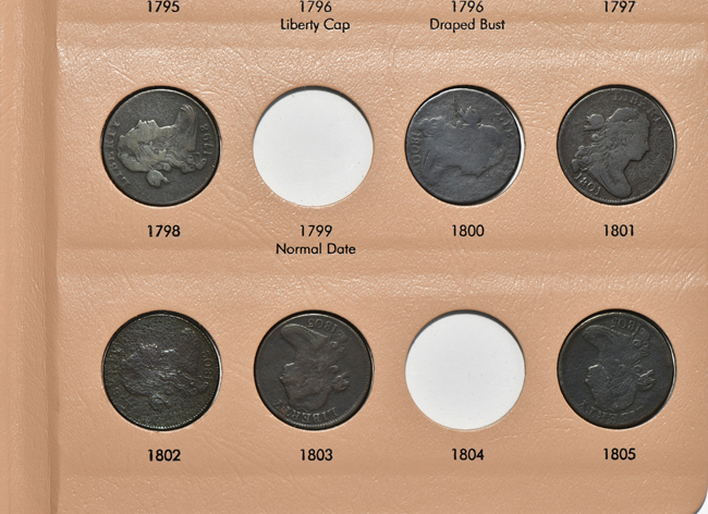 Collection of eighty-three different large cents in a Dansco 7099 album