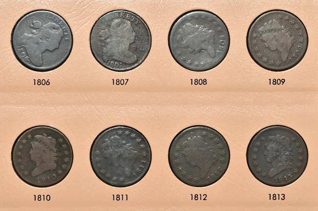 Collection of eighty-three different large cents in a Dansco 7099 album