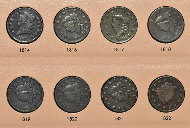 Collection of eighty-three different large cents in a Dansco 7099 album