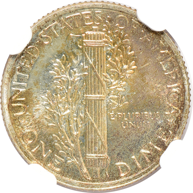 1942 Lincoln cent PR-64 RD, 1942 Mercury dime PR-66, and a 1942 Walking Liberty half-dollar PR-65, all NGC