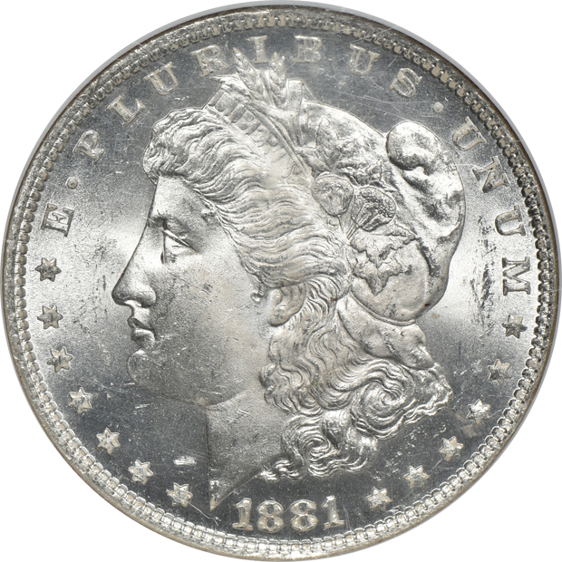 1879-O MS-64 CAC, and an 1881-O MS-65, both NGC