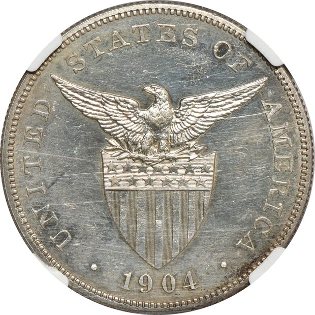 1903 Peso PR-58 and two 1904 Pesos PR-61, all NGC