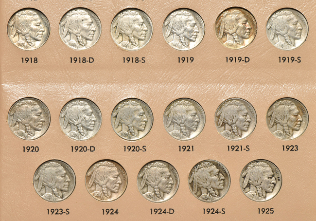Complete collection of Buffalo nickels in a Dansco 7112 album