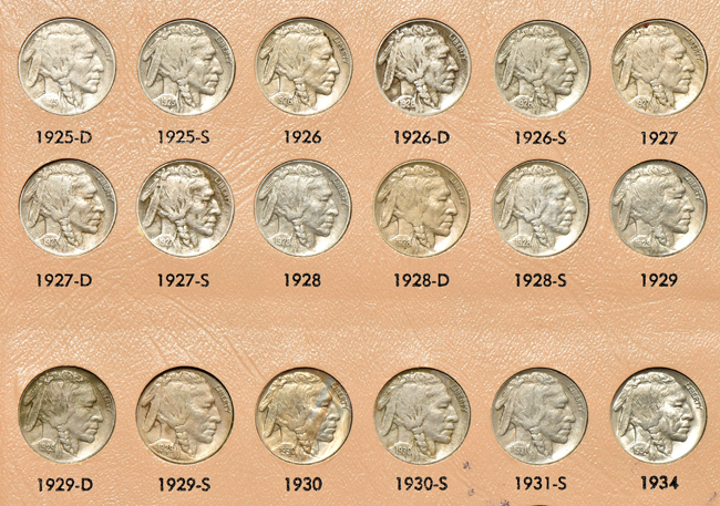 Complete collection of Buffalo nickels in a Dansco 7112 album