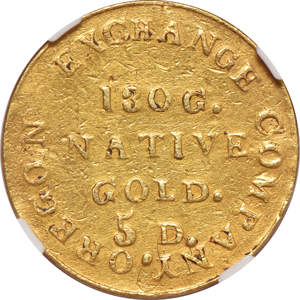 1849 $5 Oregon Exchange Company NGC AU-53