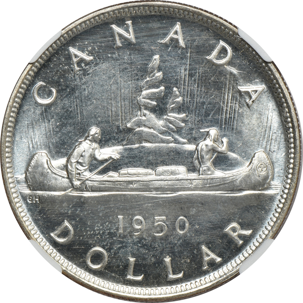 Canada - 1936 silver dollar PCGS MS-64, and a 1950 silver dollar NGC MS-65