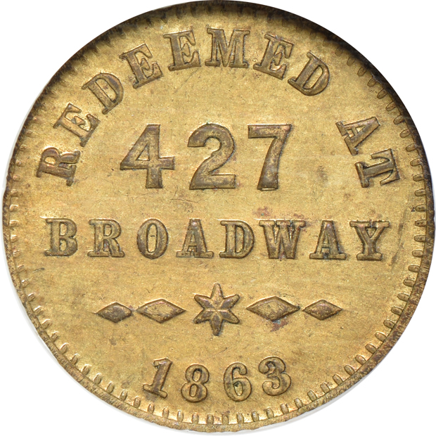 1863 Albany, NY Benjamin and Herrick Civil War Store Card token, F-10A-7B, NGC MS-63