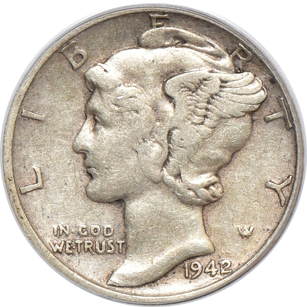1942/1 Mercury dime PCGS XF-40, and a 1942-S Walking Liberty half-dollar NGC MS-65