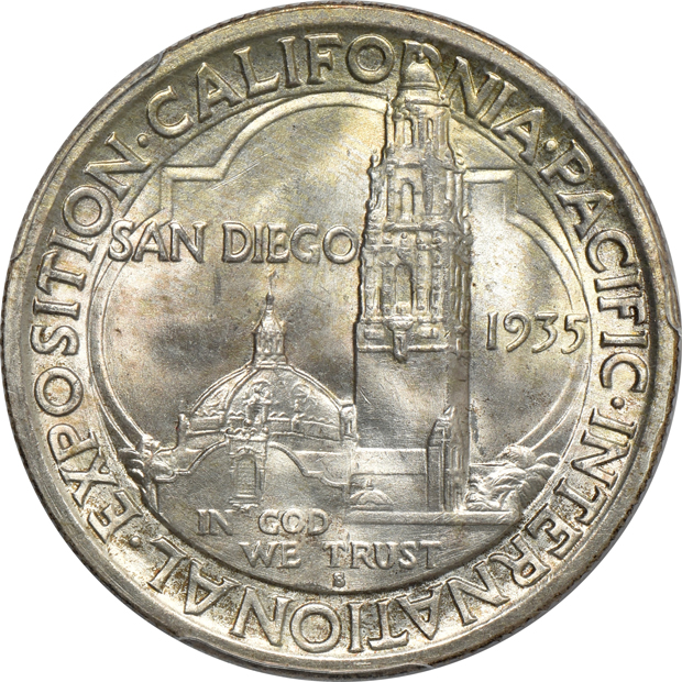 1935-S San Diego PCGS MS-64, 1936 Arkansas ICG MS-64, and a 1939 Oregon Trail NGC MS-65