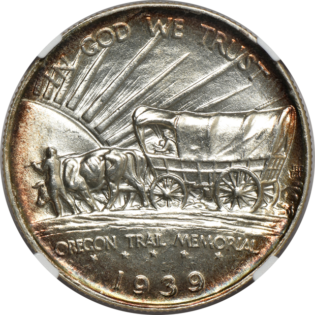 1935-S San Diego PCGS MS-64, 1936 Arkansas ICG MS-64, and a 1939 Oregon Trail NGC MS-65