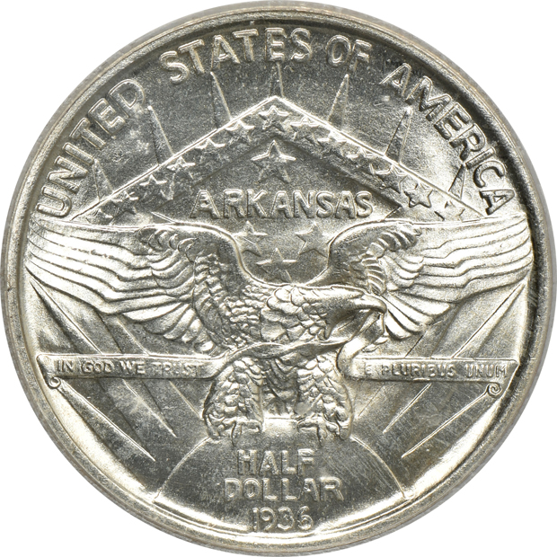 1935-S San Diego PCGS MS-64, 1936 Arkansas ICG MS-64, and a 1939 Oregon Trail NGC MS-65