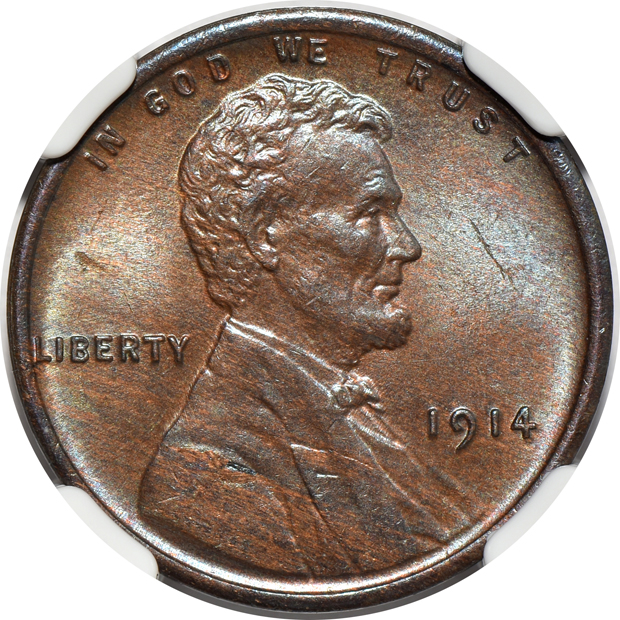 Nine certified Uncirculated Lincoln Wheat cents