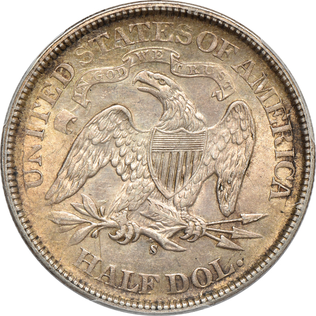 1875-S Seated Liberty half-dollar AU-58 CAC, and an 1888-S Seated Liberty quarter AU-55, both PCGS