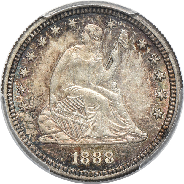 1875-S Seated Liberty half-dollar AU-58 CAC, and an 1888-S Seated Liberty quarter AU-55, both PCGS
