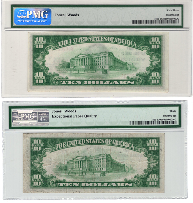 1929 $10 Type 1 -The First NB of Clayton, MO VF-30 EPQ, and a 1929 $10 Type 1 - The First NB of Wellston, MO ChCU-63, both PMG