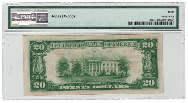 1929 $20 Type 1 - Golden City, MO Charter #7684 - PMG VF-30