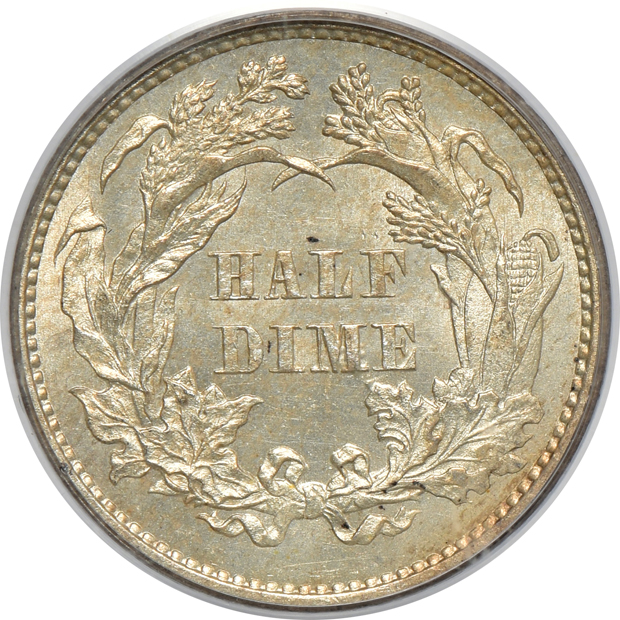 1861 Indian cent MS-65, 1861 three-cent piece MS-63, and an 1861 half-dime MS-63, all PCGS (green label)