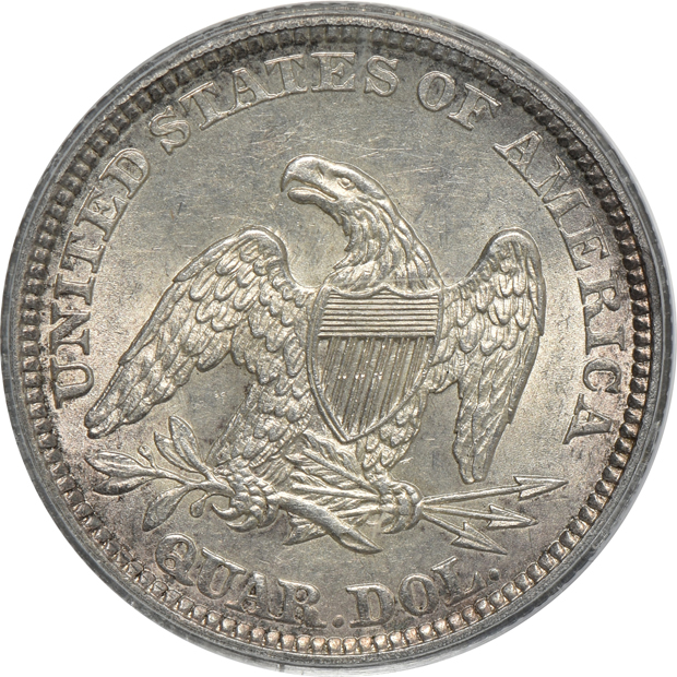 1861 Seated Liberty dime MS-64, and an 1861 Seated Liberty quarter MS-62, both PCGS (green label)