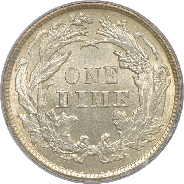 1861 Seated Liberty dime MS-64, and an 1861 Seated Liberty quarter MS-62, both PCGS (green label)