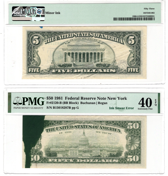Error Currency - Three certified Federal Reserve Bank Note errors