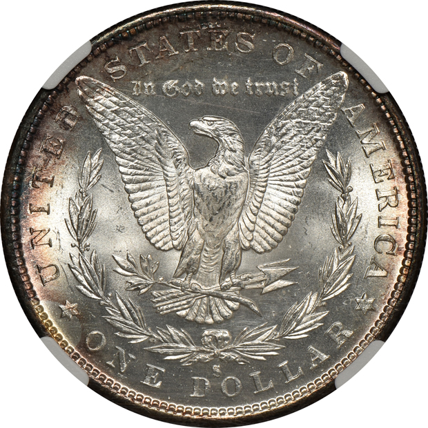 Five Morgan silver dollars certified by NGC