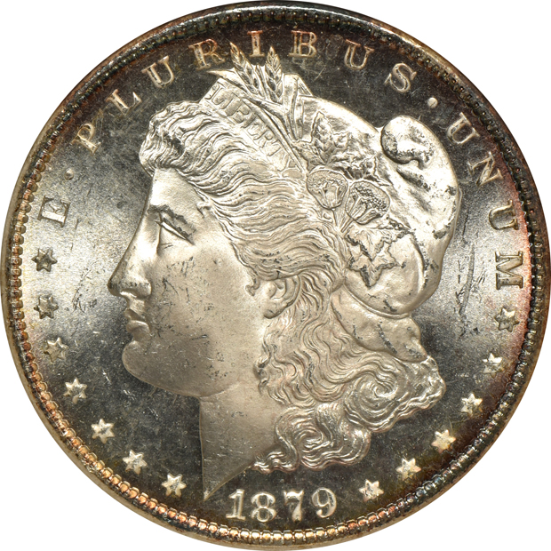 Six certified Morgan silver dollars, all CAC