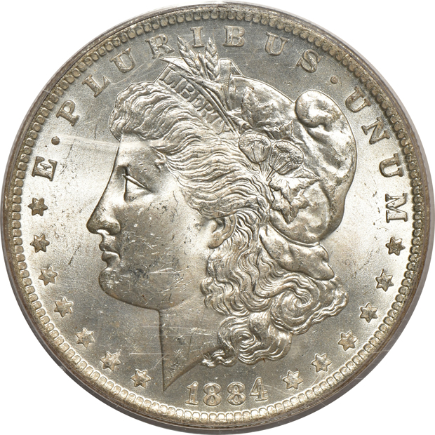 Six certified Morgan silver dollars, all CAC