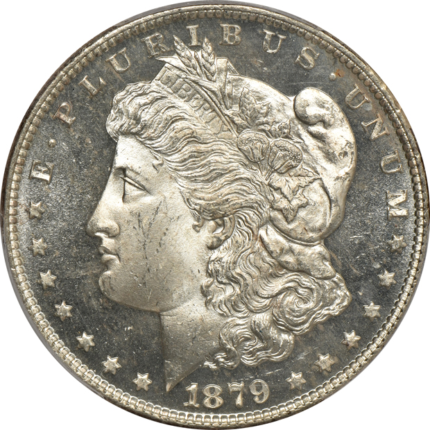 Six certified Morgan silver dollars, all CAC