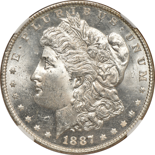 Six certified Morgan silver dollars, all CAC