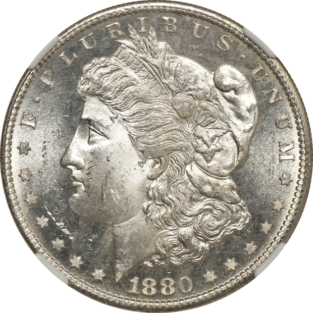 Six MS-64 certified Morgan silver dollars