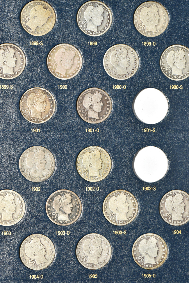 Sixty-six different Barber quarters in a Whitman Classic 9120 album