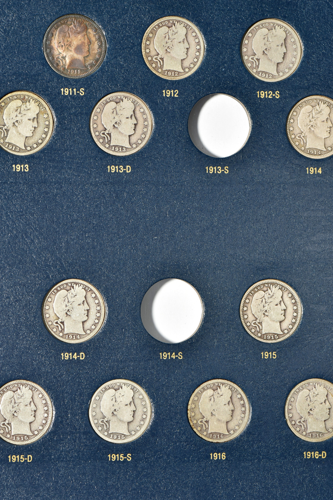 Sixty-six different Barber quarters in a Whitman Classic 9120 album