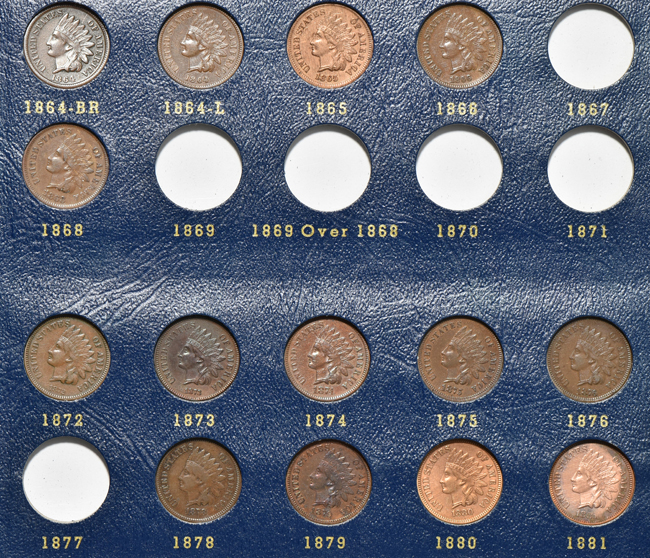 Fifty-two different Flying Eagle and Indian cents in a Whitman album