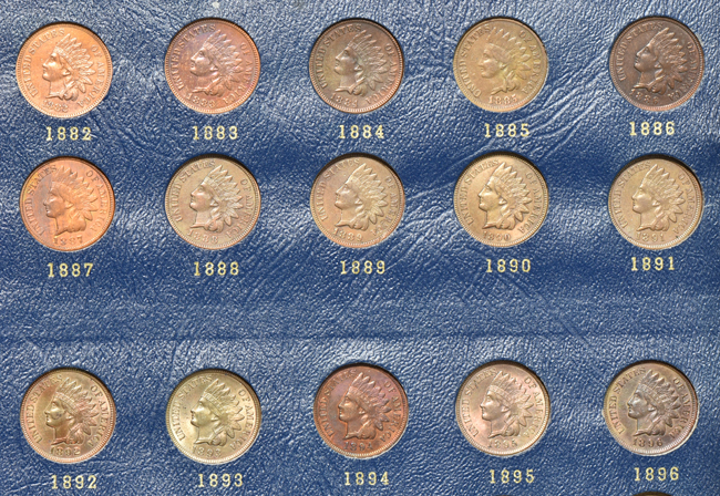 Fifty-two different Flying Eagle and Indian cents in a Whitman album