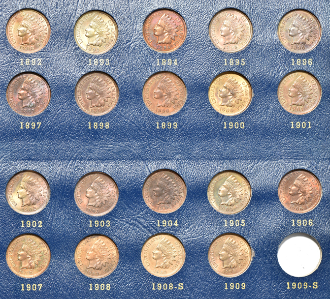 Fifty-two different Flying Eagle and Indian cents in a Whitman album