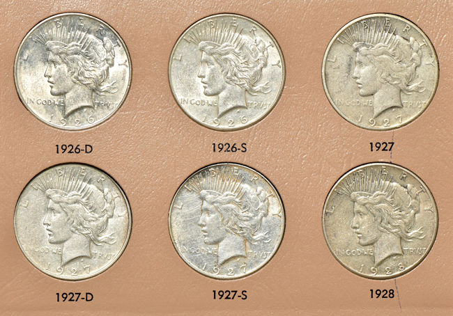 Complete collection of Peace silver dollars in a Dansco 7175 album