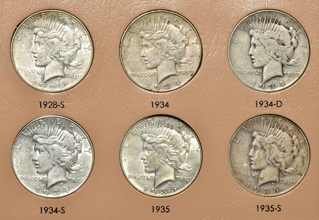 Complete collection of Peace silver dollars in a Dansco 7175 album