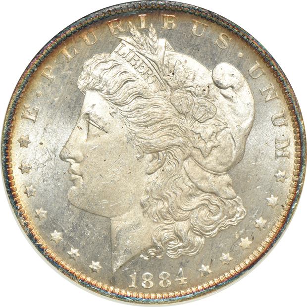 1878-CC GSA MS-61, 1884-O NGC MS-64 DPL (no line), and an 1890-CC NGC MS-63