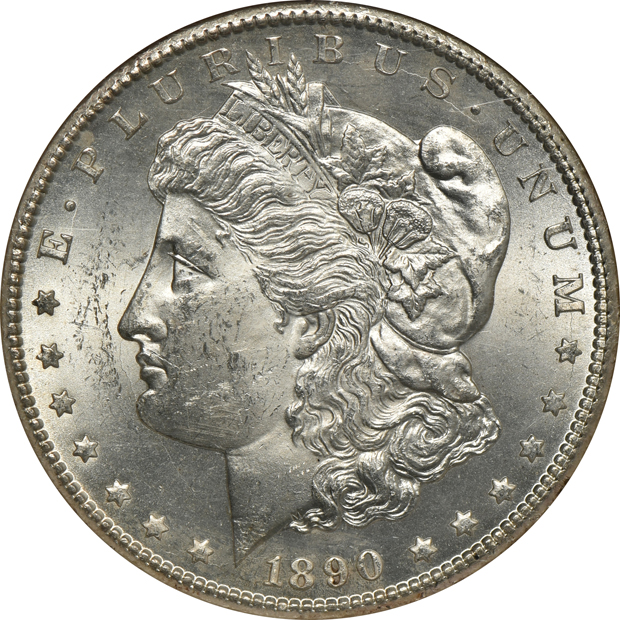 1878-CC GSA MS-61, 1884-O NGC MS-64 DPL (no line), and an 1890-CC NGC MS-63