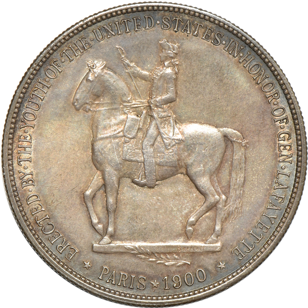 1900 Lafayette, plus two 1922 Grant half-dollars, all AU
