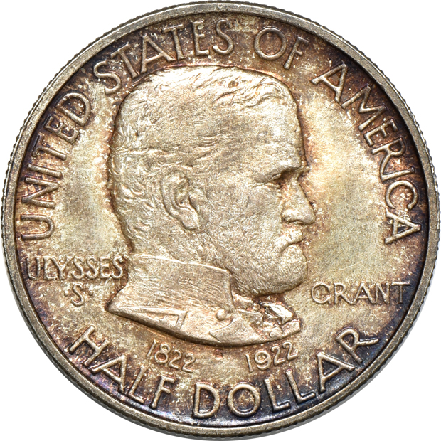 1900 Lafayette, plus two 1922 Grant half-dollars, all AU