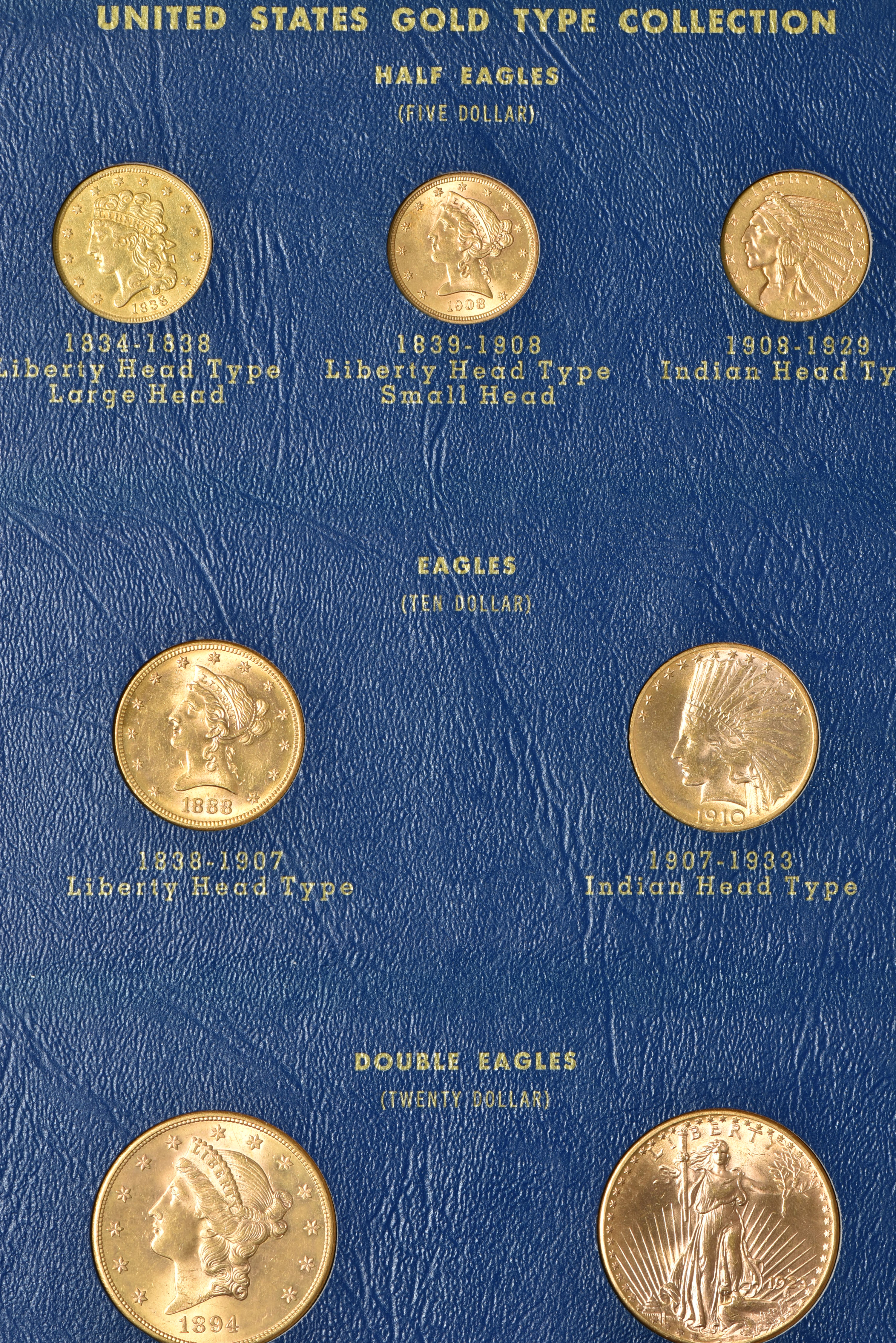 Complete fourteen-coin U.S. gold type set in a Whitman 9453 album